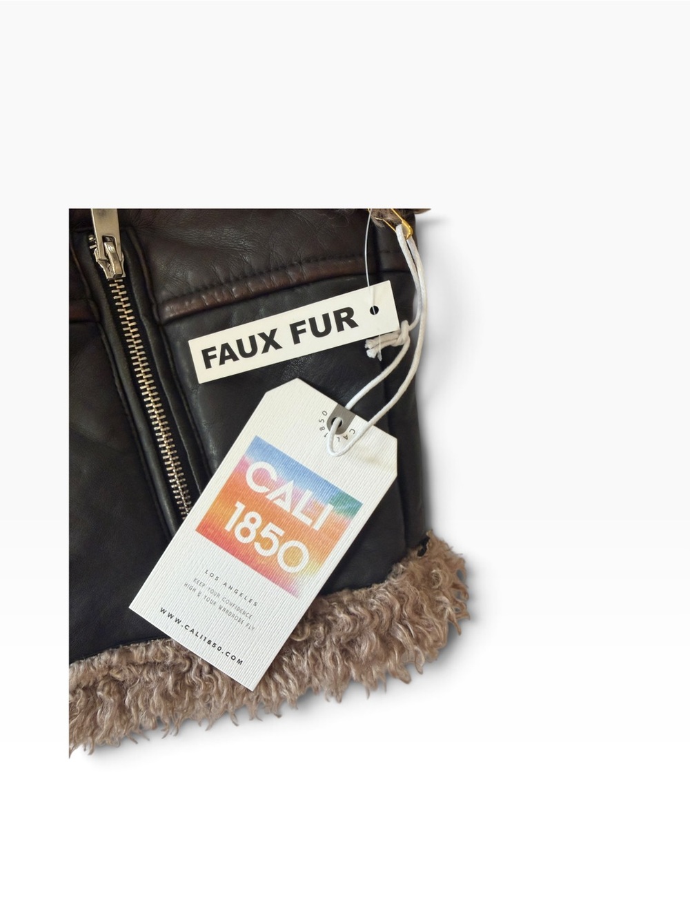 Brown Faux Shearling Trim Zip Vest with Cream Stripe - Picture 5 of 7